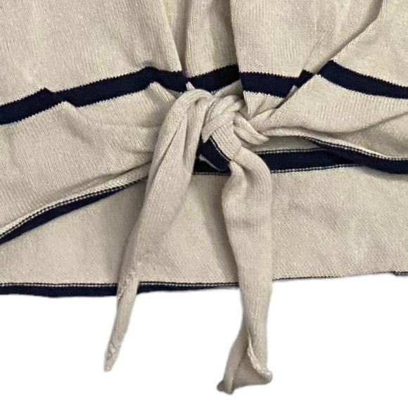 Chaser Long Sleeve Ribbed Beige Black Stripes  V-Neck Tie Front Sweater Small S - Picture 13 of 16